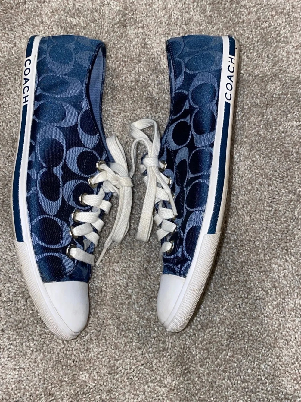 Coach Navy Signature Canvas Low-Top Sneakers with White Trim